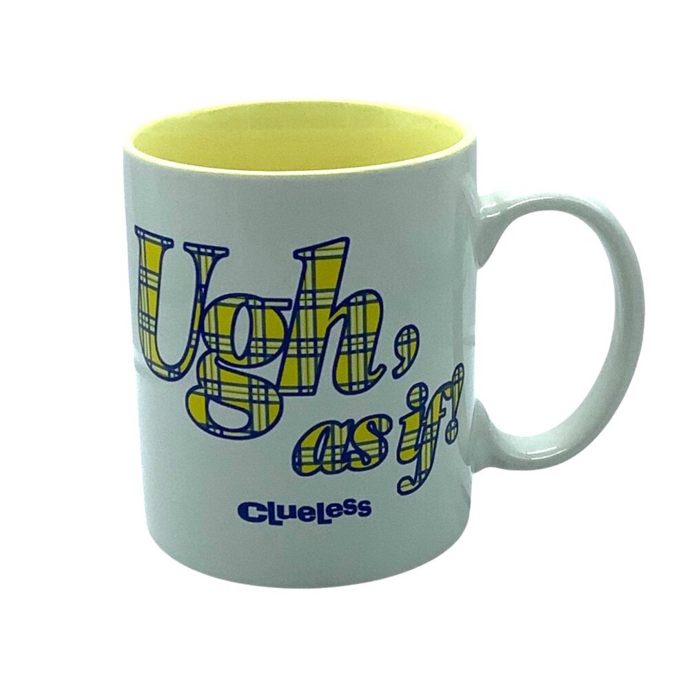 Clueless Ceramic Coffee Mug‎ 11.5oz "Ugh As If!" Plaid Print Yellow NEW